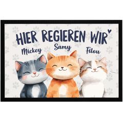 Fußmatte Katze bis zu 3 Katzenfiguren Wunschname personalisierbar Katzen Deko Wohnung rutschfest & waschbar SpecialMe®