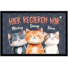 Fußmatte Katze bis zu 3 Katzenfiguren Wunschname personalisierbar Katzen Deko Wohnung rutschfest & waschbar SpecialMe®