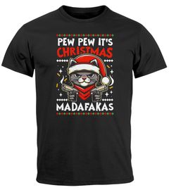 Herren T-Shirt Weihnachten PewPew Madafakas Katze Weihnachtsshirt Männer Moonworks®