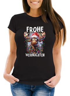 Weihnachtsshirt Damen T-Shirt Frohe Weihnachten Lustig Grinch Dab Weihnachtsoutfit Frauen Moonworks®