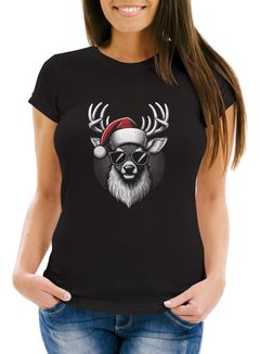 Weihnachtsshirt Damen Hirsch Rentier T-Shirt Weihnachten Lustig Weihnachtsoutfit Frauen Moonworks®