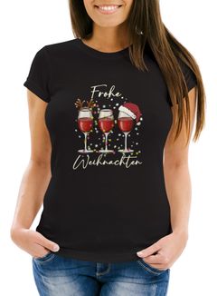 Weihnachtsshirt Damen Spruch T-Shirt Weihnachten Weingläser Lustig Weihnachtsoutfit Frauen Moonworks®