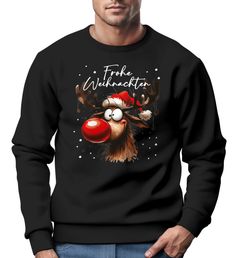 Sweatshirt Herren Weihnachtspullover Rentier Aufdruck Frohe Weihnachten Weihnachtsoutfit Männer Moonworks®