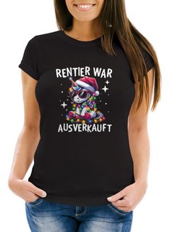 Weihnachtsshirt Damen Einhorn Spruch T-Shirt Weihnachten Rentier war ausverkauft Lustig Weihnachtsoutfit Frauen Moonworks®