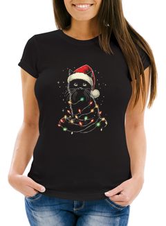 Weihnachtsshirt Damen Katze Weihnachten Lustig Weihnachtsoutfit Frauen Katzenfans Katzenliebhaber Moonworks®