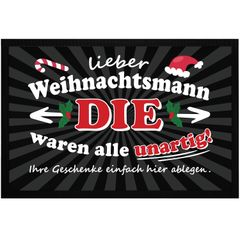 Fußmatte Weihnachten Lustig mit Spruch Lieber Weihnachtsmann Alle unartig Ihre Geschenke hier ablegen Moonworks®