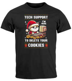Herren T-Shirt Weihnachten Katze SpruchLustig Teck Support Delete Cookies Ugly XMAS Moonworks®
