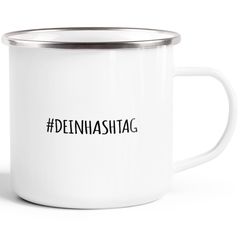 Emaille-Tasse #dein Hashtag individualisierbar bedrucken mit eigenem Text Emaille-Becher selbst gestalten Moonworks®