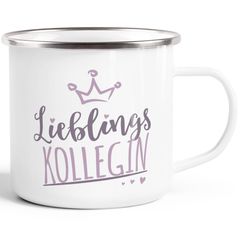 Emaille-Tasse Becher Schriftzug Lieblings - Kollegin/Nachbarin mit Krone-Motiv Geschenk Lieblingsperson Moonworks®