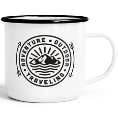 Emaille Tasse Becher Outdoor Design Logo Emblem Adventure Travelling Camping Trekking Kaffeetasse Moonworks®