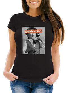 Damen T-Shirt Aperölchen Fotoprint Schwarzweiss Retro Design Fun-Shirt Spruch lustig Moonworks®