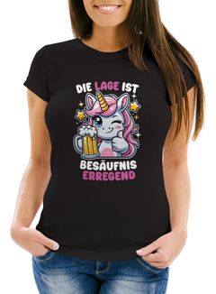 Damen T-Shirt Einhorn Bier Partyshirt Last Minute Faschingskostüm Funshirt für Frauen Moonworks®