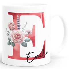Kaffee-Tasse Initiale Monogramm personalisiert mit Namen Blumen Blüten Rosen persönliche Geschenke Frauen SpecialMe®