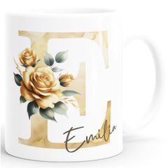 Kaffee-Tasse Initiale Monogramm personalisiert mit Namen Blumen Blüten Rosen persönliche Geschenke Frauen SpecialMe®