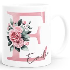 Kaffee-Tasse Initiale Monogramm personalisiert mit Namen Blumen Blüten Rosen persönliche Geschenke SpecialMe®