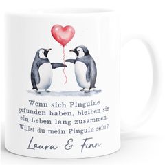 Tasse Liebe Liebeserklärung Heiratsantrag Pinguin Paar Spruch personalisiert Namen Ein Leben lang SpecialMe®