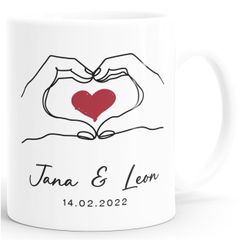 Tasse Liebe personalisiert mit Namen und Datum Motiv Hände Herz Geschenk Jahrestag Partner Mann Frau SpecialMe®