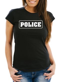 Damen T-Shirt Police Polizei-Kostüm Polizistin Fun-Shirt Fasching Verkleidung Kostüm Karneval Moonworks®