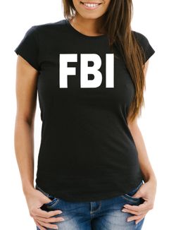 Damen T-Shirt FBI Fun-Shirt Faschings-Shirt Kostüm Verkleidung Karneval Slim Fit Moonworks®