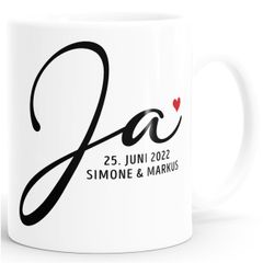 personalisierte Kaffee-Tasse Geschenk Hochzeit Hochzeitstag Namen und Datum Herz Hochzeitsgeschenk SpecialMe®