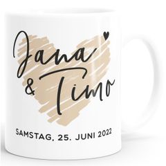 personalisierte Kaffee-Tasse Herz mit Namen und Datum Geschenk Hochzeit Hochzeitstag Jahrestag SpecialMe®