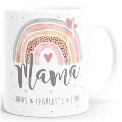 Kaffee-Tasse Mama Geschenk von Kindern Motiv Regenbogen personalisiert mit Namen Muttertag SpecialMe®