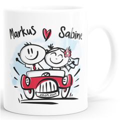 personalisierte Kaffee-Tasse Strichmännchen mit Namen und Datum Hochzeitsgeschenk Hochzeitstag SpecialMe®