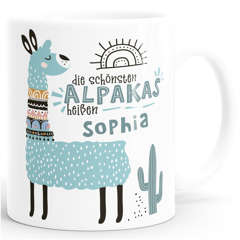 Kaffeetasse Spruch Die schönsten Alpakas heißen eigener Name personalisierte Namenstasse individuelle Namensgeschenke Lama SpecialMe®