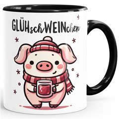 Tasse Glühwein Motiv Glüh-Schweinchen Wortspiel Emaillebecher lustig kleines Geschenk Weihnachten MoonWorks®