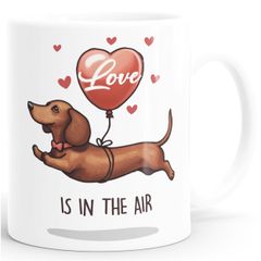 Kaffee-Tasse Liebe Lustig Geschenk Mann Frau Spruch Love is in the Air Hund Dackel Luftballon Moonworks®