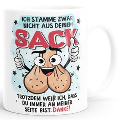 Kaffee-Tasse Geschenk für Bonus-Papa zum Vatertag Spruch lustig Stiefvater  Ich stamme zwar nicht aus deinem Sack Moonworks®