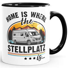 Kaffee-Tasse Camping Home is where the Stellplatz is Geschenke für Camper Wohnmobil Spruch lustig Moonworks®