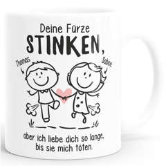 Kaffee-Tasse Deine Fürze stinken aber ich liebe dich Geschenk personalisiert Freund Mann lustige Liebeserklärung Moonworks®
