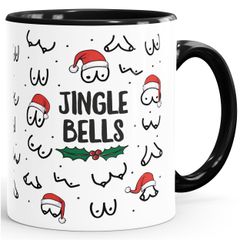 Kaffee-Tasse Jingle Bells Brüste Muster Weihnachten Titten mit Weihnachtsmütze Bürotasse lustige Geschenke MoonWorks®