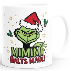 Kaffee-Tasse Grinch Anti Weihnachten lustig Kaffeebecher mit Spruch Mimimi Halts Maul MoonWorks®