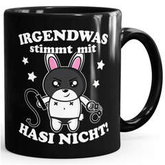 Kaffee-Tasse mit Spruch Irgendwas stimmt mit Hasi nicht Parodie Sado Maso Bürotasse lustige Kaffeebecher MoonWorks®
