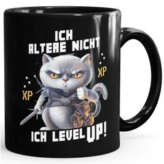 Kaffee-Tasse Gaming ich altere nicht ich level up! Zocker Sprüche Fun-Shirt Katze Cat Videospiele lustig MoonWorks®