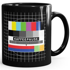 Kaffee-Tasse Testbild Bitte Warten Bildstörung Sendepause Retro Fernseher Tv Bürotasse lustige Kaffeebecher MoonWorks®