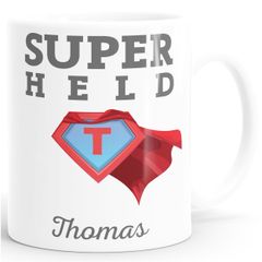Kaffee-Tasse mit Namen Initiale personalisierbar Aufdruck Superheld/Superheldin persönliches individuelles Geschenk Moonworks®
