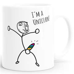 Kaffee-Tasse mit Spruch I`'m a unicorn Motiv lustiges Strichmännchen Penis Einhorn Parodie Ironie Bürotasse Kaffeebecher MoonWorks®