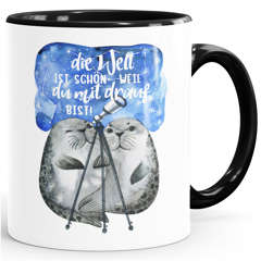 Tasse Die Welt ist schön weil du mit drauf bist Geschenk Liebe Spruch Seehunde Robben Sterne MoonWorks®
