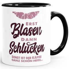 Kaffeetasse Erst Blasen dann Schlucken Spruch Heisse Tasse sexy Lippenabdruck MoonWorks®