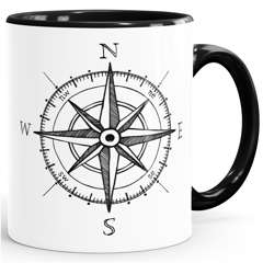 Tasse Kaffeetasse Kompass Windrose Abenteurer Campingbecher Teetasse Keramiktasse MoonWorks®