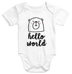Baby Body mit Bär Hello World Aufdruck Bio-Baumwolle kurzarm Babybody Moonworks®
