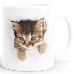 Kaffee-Tasse mit süßem Katzen-Aufdruck Katzen Baby schaut aus der Tasse MoonWorks®