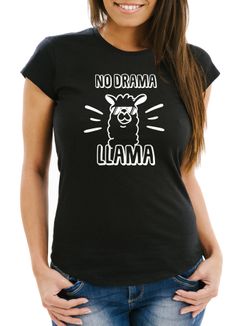 Damen T-Shirt No drama Llama Lama Spruch Sprüche Quote Slim Fit Moonworks®