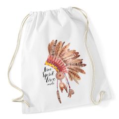 Turnbeutel Ethno Boho Hipster Beutel Tasche Blumen Traumfänger Totenkopf Gym Bag Watercolour