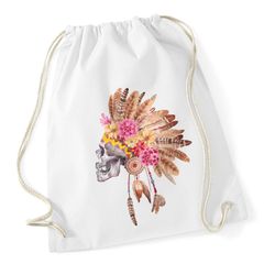 Turnbeutel Ethno Boho Hipster Beutel Tasche Blumen Traumfänger Totenkopf Gym Bag Watercolour