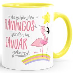 Geschenk-Tasse die schönsten Flamingos werden im {style_variation} geboren Geburtstags-Tasse Geburtstmonat Wunschmonat Kaffee-Tasse MoonWorks®