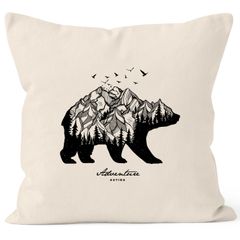 Kissenbezug Bär Berge Wald Abenteuer Bear Mountains Adventure Kissen-Hülle Deko-Kissen Baumwolle Autiga®